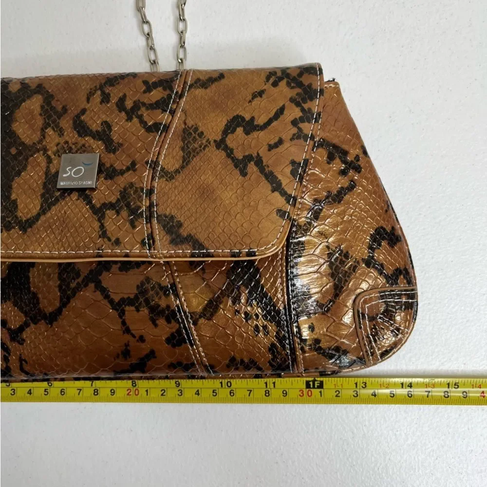 Maurizio Spagni Metallic Copper Reptile Trapezoid Chain Shoulder Bag Clutch
